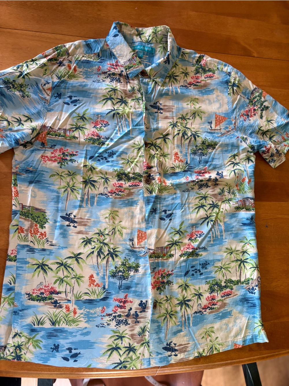 Disney Tori Richard Tropical Print Button-Up Shirt in Sky Blue